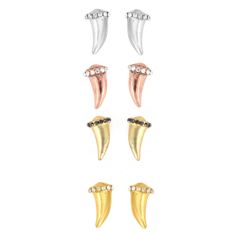 Gold-Rose Gold-Silver-Tone Metal Crystal Stud Earrings