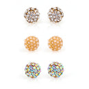 Gold-Tone Metal Set Od 3 Crystal Stud Earrings