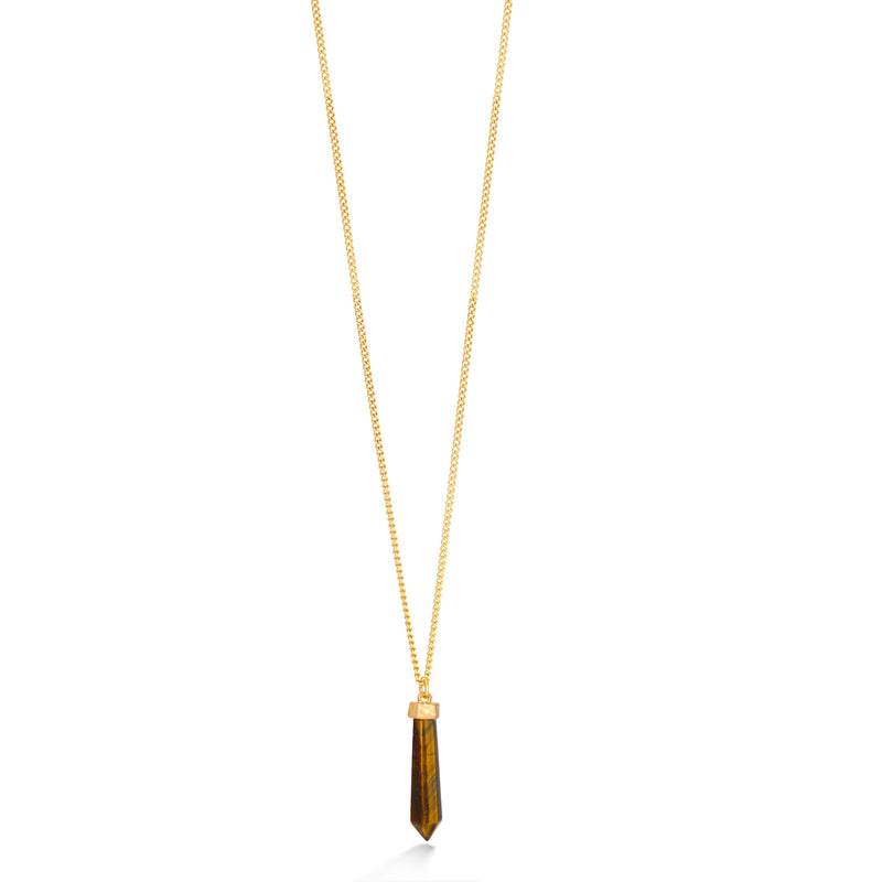 Gold-Tone Metal Tiger'S Eye Spike Pendant  Adjustable Lobster Claw Closure Necklaces 