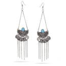 Oxidide Silver Coins Turquoise Drop Earrings