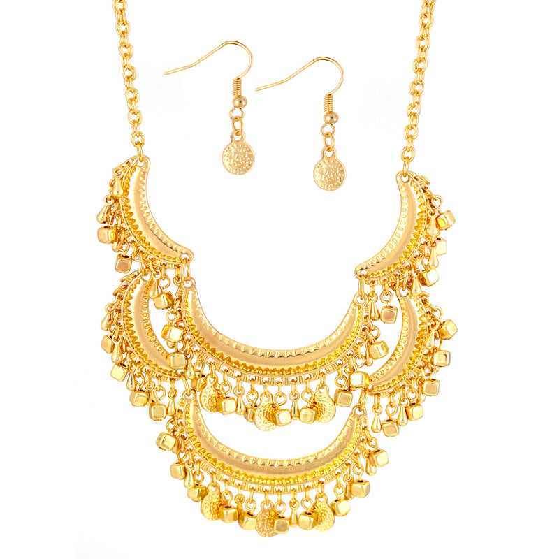 Gold-Tone Metal Earrings And Adjustable Lobster Claw Closure Necklaces