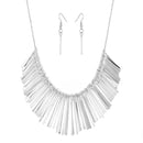 Rhodium-Tone Metal Tassel Earrings And Adjustable Lobster Claw Closure Tassel Necklace 