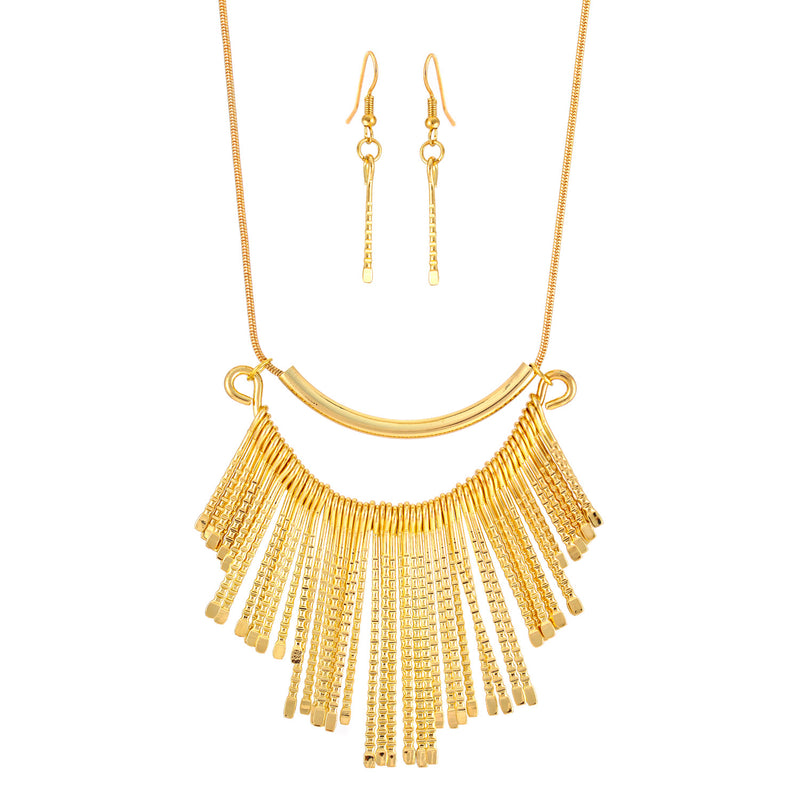 Gold-Tone Metal Earrings And Adjustable Lobster Claw Closure Tassel Necklaces