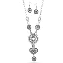 Silver Oxidized -Tone Metal Round Disc Cahrms Earrings And Adjustable Lobster Claw Closure Necklaces