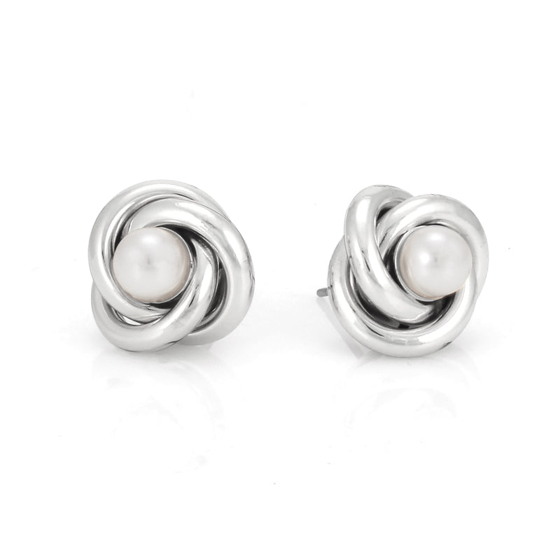 Rhodium-Tone Metal Love Knot Stud Earrings