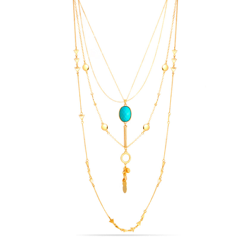 Gold-Tone Metal Turquoise  Adjustable Lobster Claw Clousure Layered Necklaces