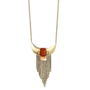 Gold-Tone Metal Burgundy Stone Adjustable Lobster Claw Closure Tassel Necklace
