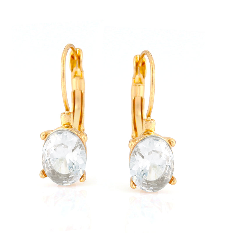 Gold-Tone Metal Oval Crystal Stud Earrings