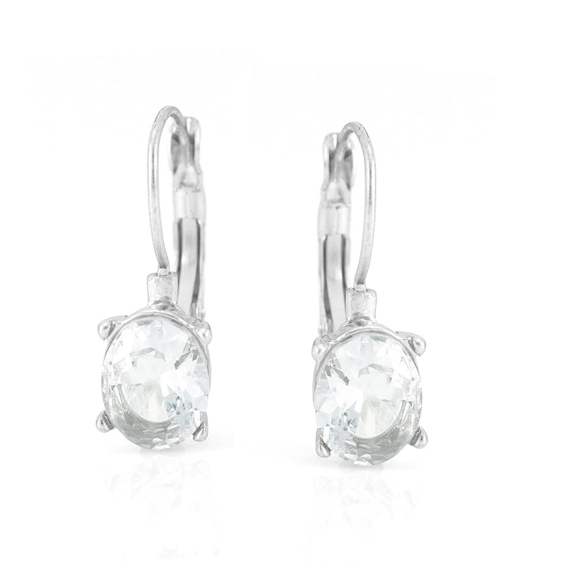 Silver-Tone Metal Oval Crystal Stud Earrings