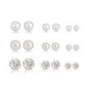 Gold-Tone Metal And Crystal Set Of Nine Graduating Sizes 8 Mm, 6 Mm Stud Earrings
