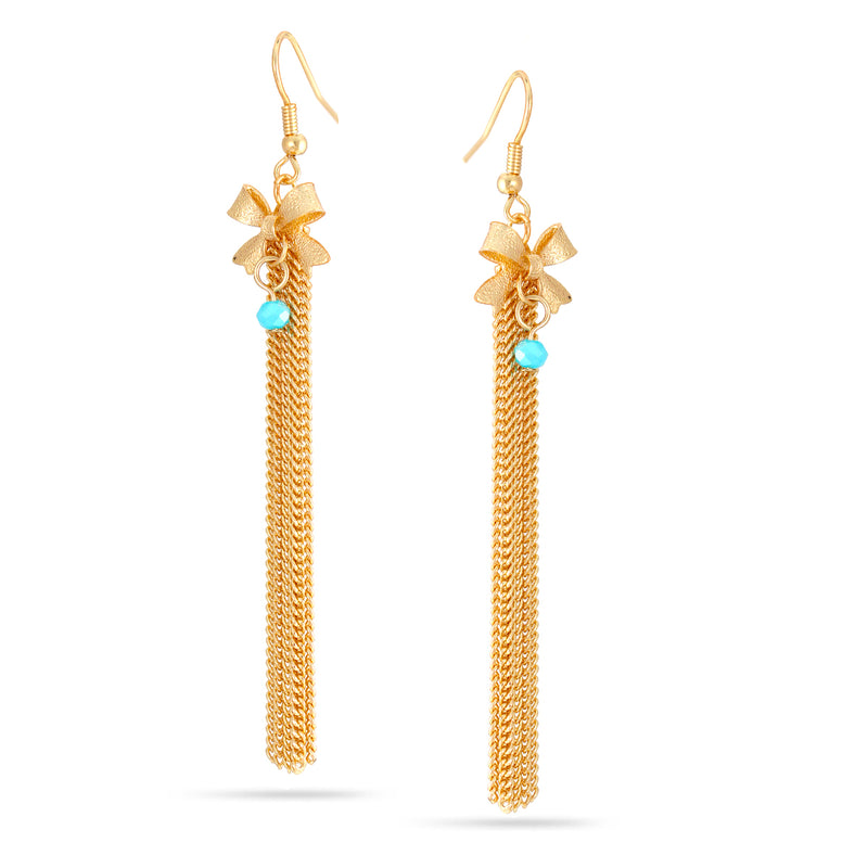 Gold-Tone Metal Turquoise Crystal Tassel Earrings