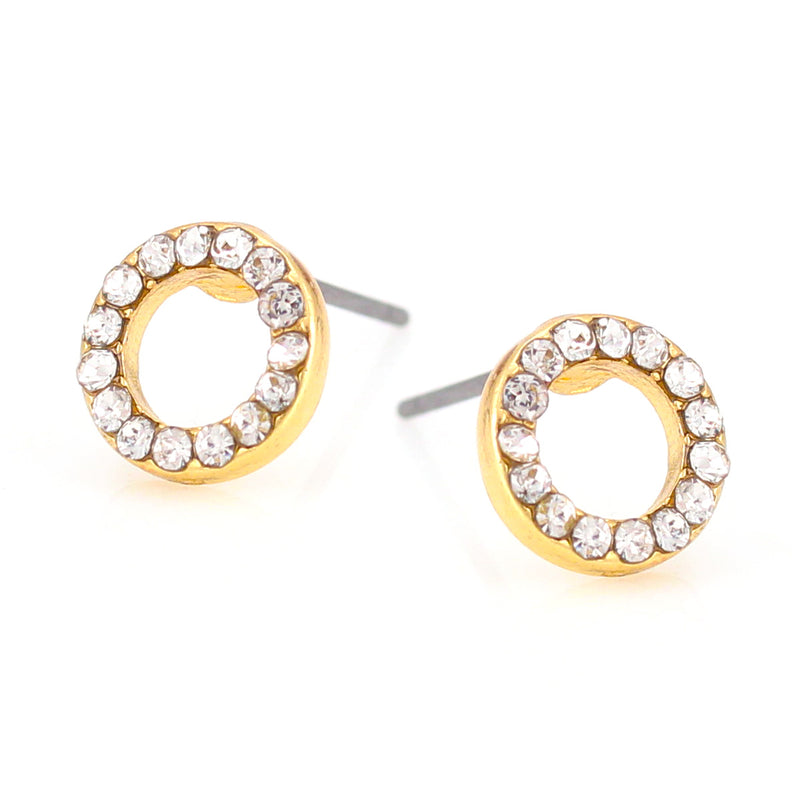 Gold-Tone Metal Circle Crystal Stud Earrings