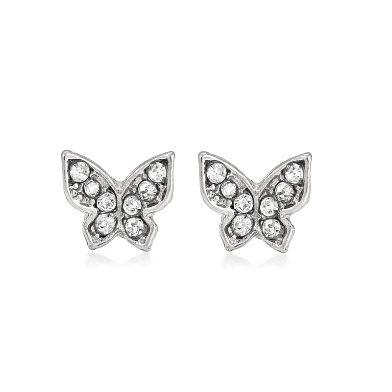 Rhodium-Tone Metal Butterfly Crystal Stud Earrings