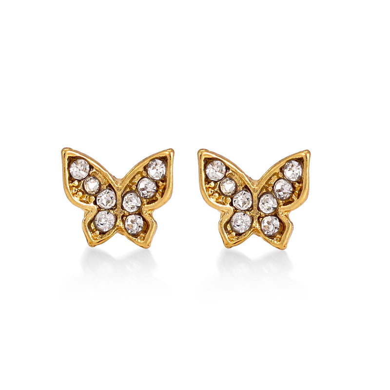 Gold-Tone Metal Butterfly Crystal Stud Earrings