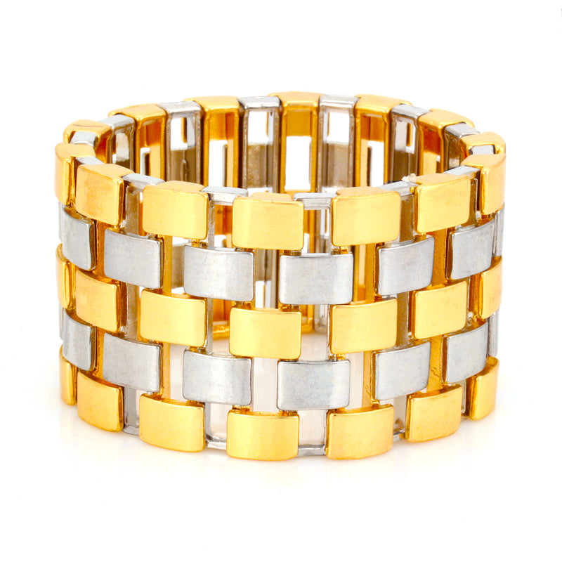 Gold And Silver Tone Metal Stretch Bracelets