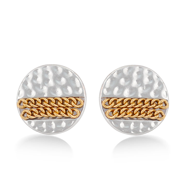 Silver-Gold-Tone Metal Round Hammered Stud Earrings