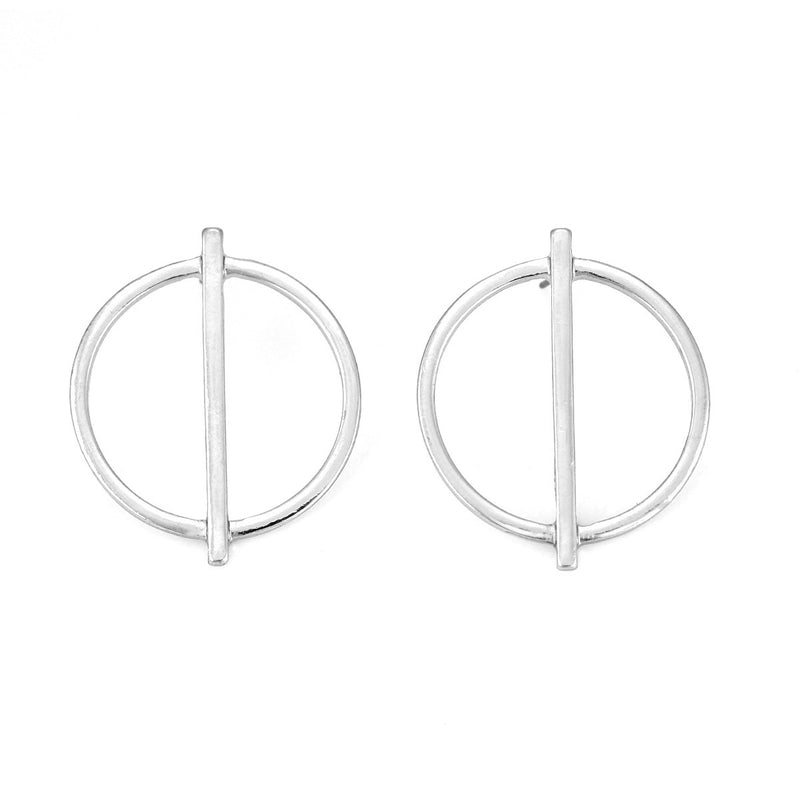 Silver-Tone Metal Circle Stud Earrings