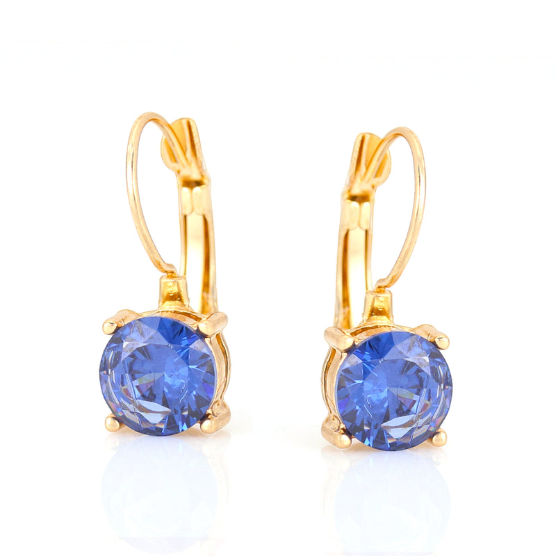 Gold-Tone Metal Blue Crystal Drop Earrings