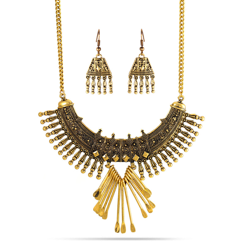 Gold-Tone Metal Earrings And Adjustable Lobster Claw Closure Necklaces