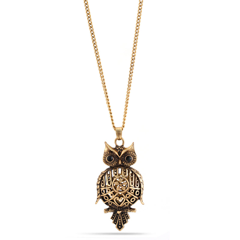 Gold-Tone Metal Owl Pendant Adjustable Lobster Claw Closure Necklaces 