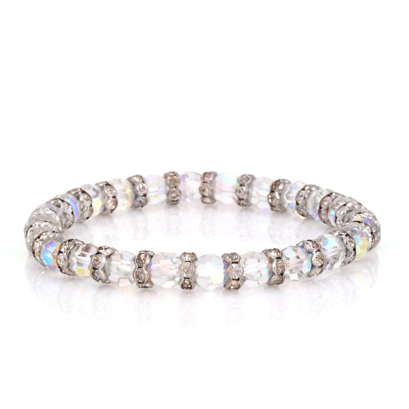 Rhodium-Tone Metal Rainbow Crystal Beads Stretch Bracelts