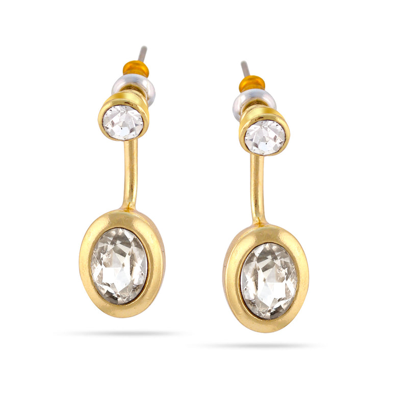 Gold-Tone Metal Oval Crystal Stud Earrings