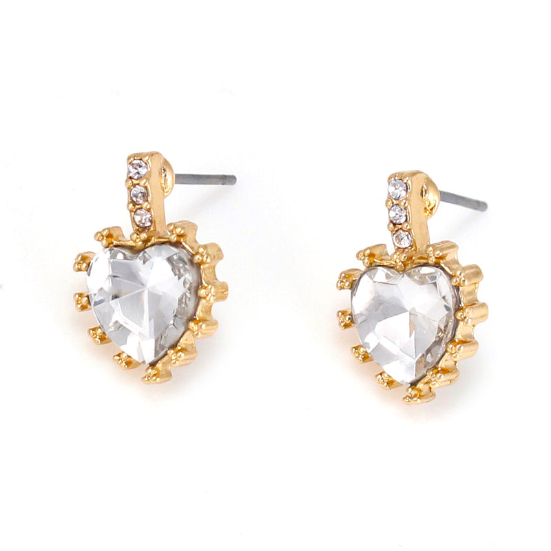 Gold-Tone Metal Crystal Heart Stud Earrings