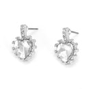 Rhodium-Tone Metal Crystal Heart Stud Earrings