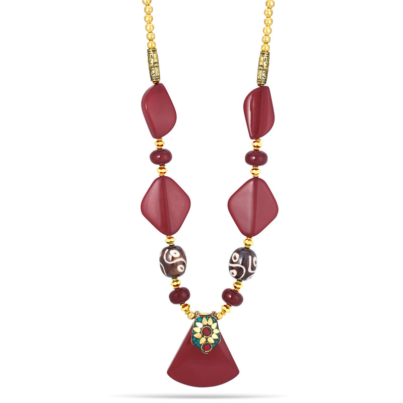 Gold-Tone Metal Burgundy Lobster Claw Closure Layered Necklace