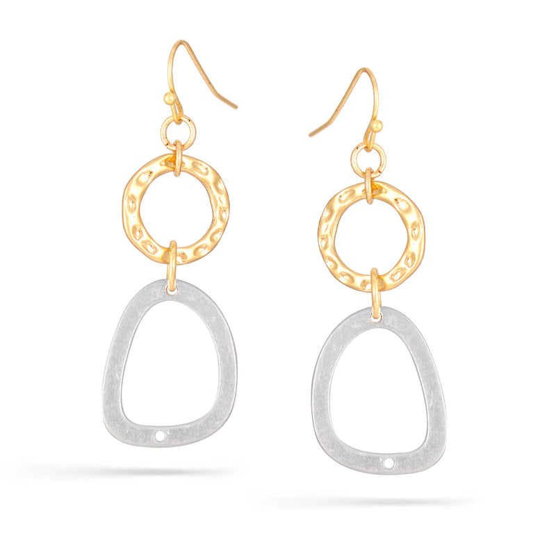 Silver And Gold-Tone Metal Hammered Drop Earrings