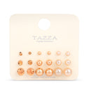 Rose Gold-Tone Metal Set Of 9 Stud Earrings