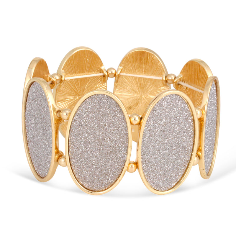 Gold-Tone Metal Glittering Oval Stretch Bracelets