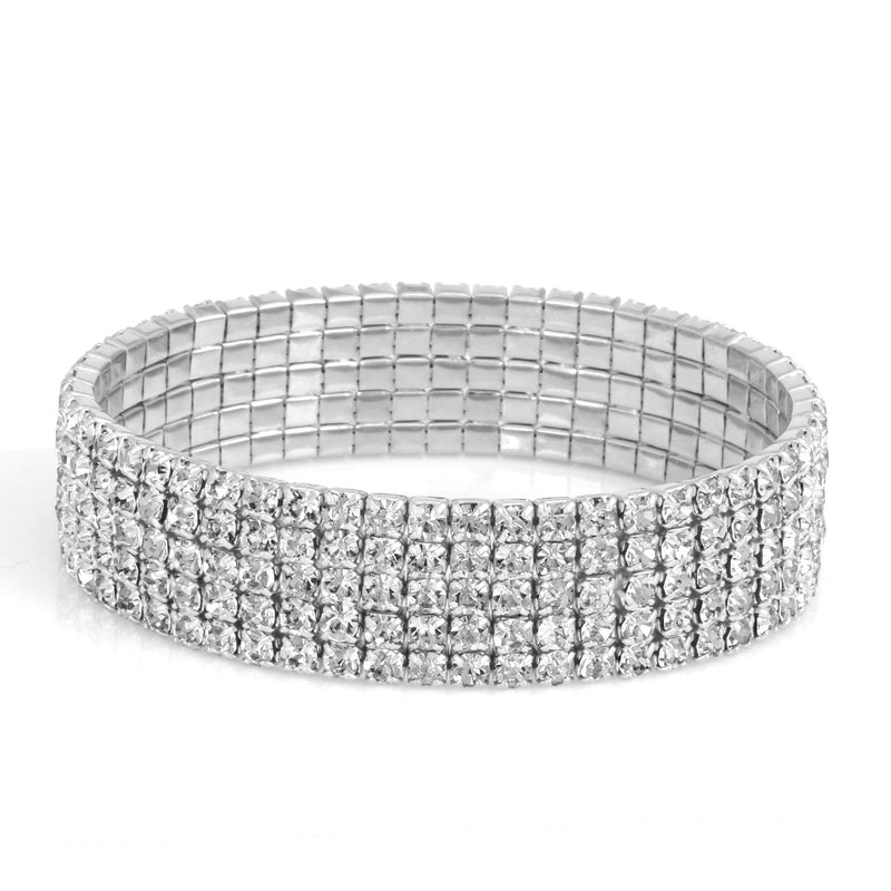 Silver-Tone Metal Crystal Stretch Bracelets