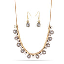 Gold-Tone Metal Pearl Crystal Earrings And Adjustable Lobster Claw Closure Necklace Set