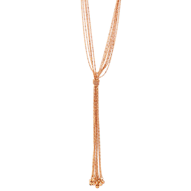 Rose-Gold-Tone Metal Adjustable Lobster Claw Closure Multi Layered Tassel Necklace