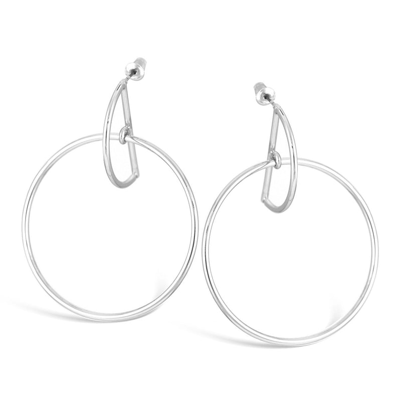 Silver-Tone Metal Circle Drop Stud Earrings