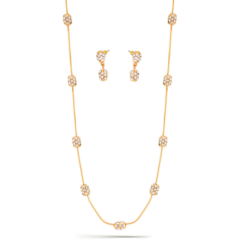 Yellow Gold-Tone Metal Pave Crystal Earrings And  Adjustable Lobster Claw Closure Necklace Set