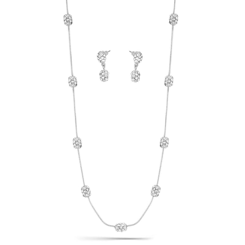 Rhodium-Tone Metal Pave Crystal Earrings And Adjustable Lobster Claw Closure Necklace Set