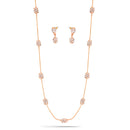 Rose Gold-Tone Metal Pave Crystal Earrings And  Adjustable Lobster Claw Closure Necklace Set