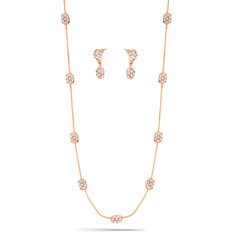 Rose Gold-Tone Metal Pave Crystal Earrings And  Adjustable Lobster Claw Closure Necklace Set