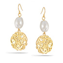 Gold-Tone Metal Filigree Pearl Drop Earrings