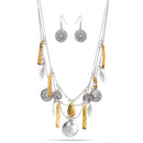 Gold And Silver-Tone Metal Charms Adjustable Lobster Claw Clousure Layered Neckalces And Earrings Set
