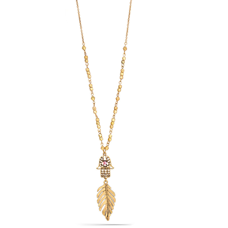 Gold-Tone Metal Hand Of God With Feather Charms Adjustable Lobster Claw Closure Necklaces
