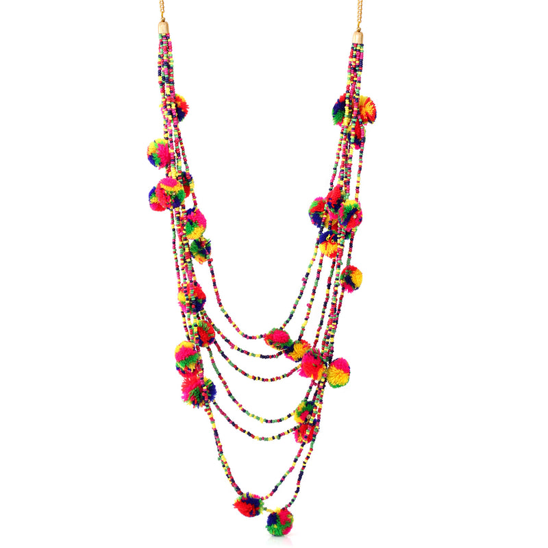 Multi Colored Beads Layered Gold Adjustable Lobster Claw Closure Layered Necklaces