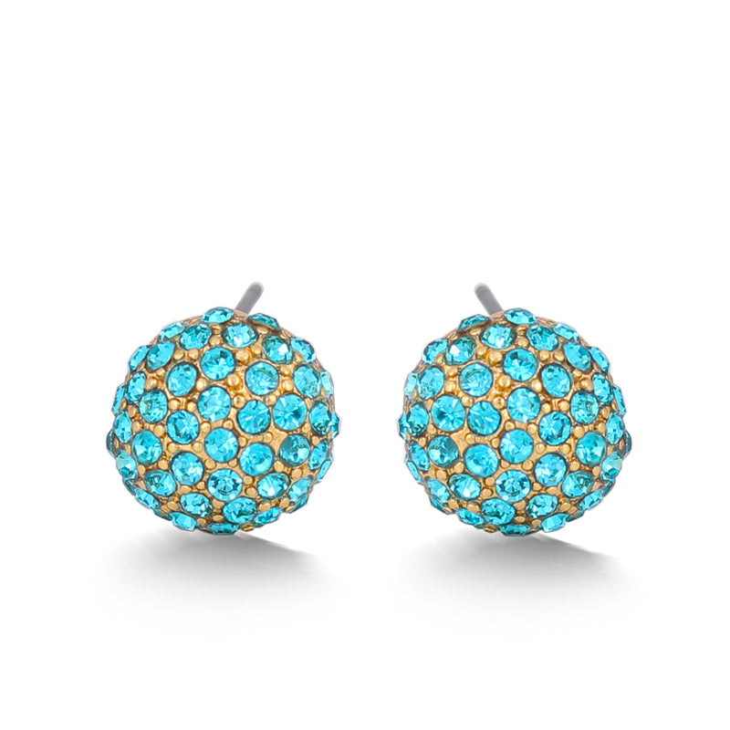 Gold-Tone Metal Aqua Blue Crystal Stud Earrings