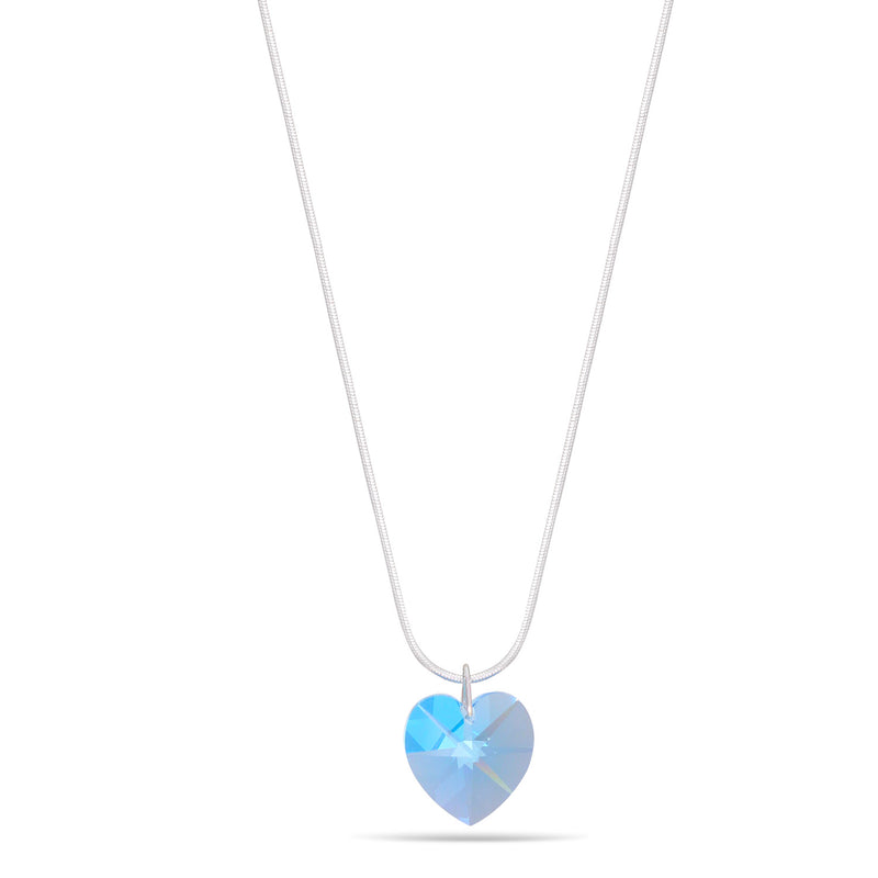 Silver-Tone Metal 0.7"Inches Aqua Blue Crystal Heart Drop Adjustable Lobster Claw Closure Necklaces