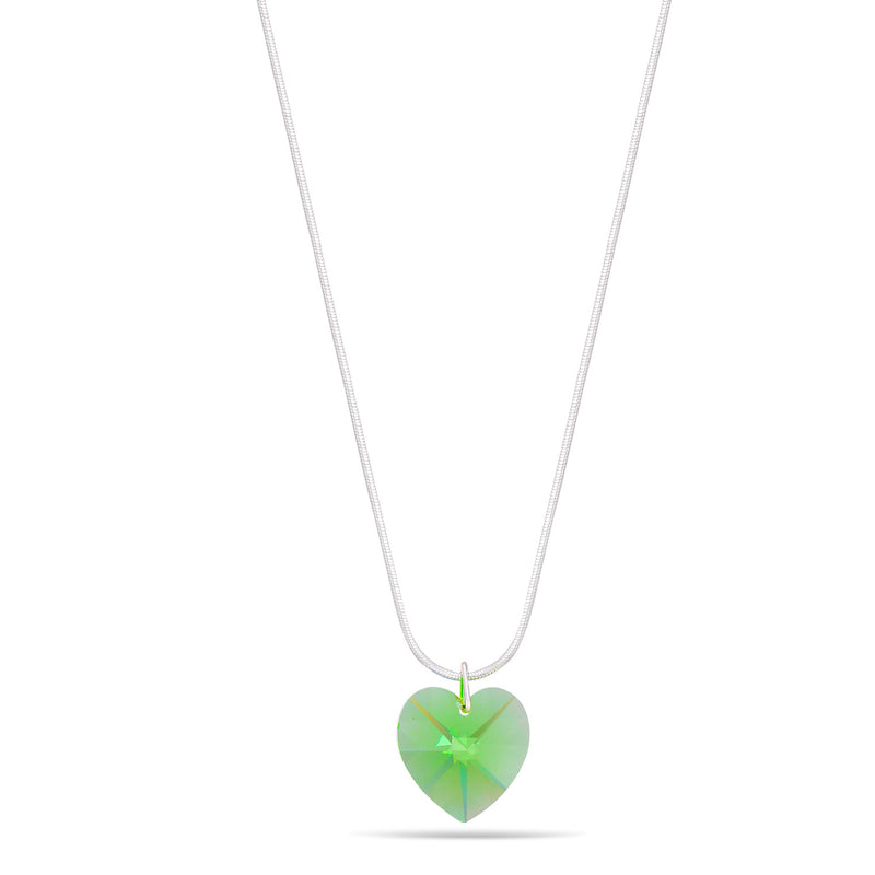 Silver-Tone Metal 0.7"Inches Green Crystal Heart Drop Adjustable Lobster Claw Closure Necklaces