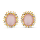 Gold-Tone Metal Peach Moon Stone Rhinestones Crystal Stud Earrings