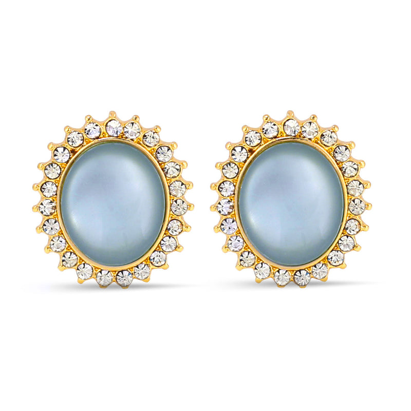 Gold-Tone Metal blue Moon Stone Rhinestones Crystal Stud Earrings
