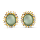 Gold-Tone Metal Cats Eye Stone Crystal Stud Earrings